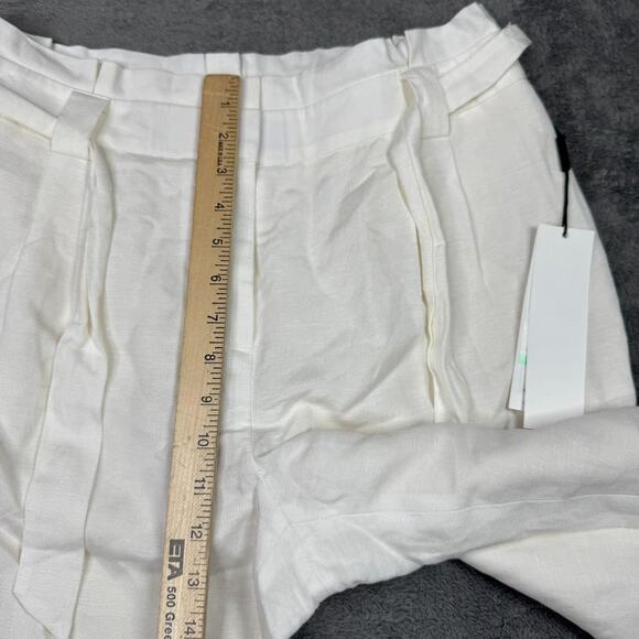 Calvin Klein Womens Linen Blend Suit Pants Belted NWT Sz 8 White High Rise - Picture 10 of 11